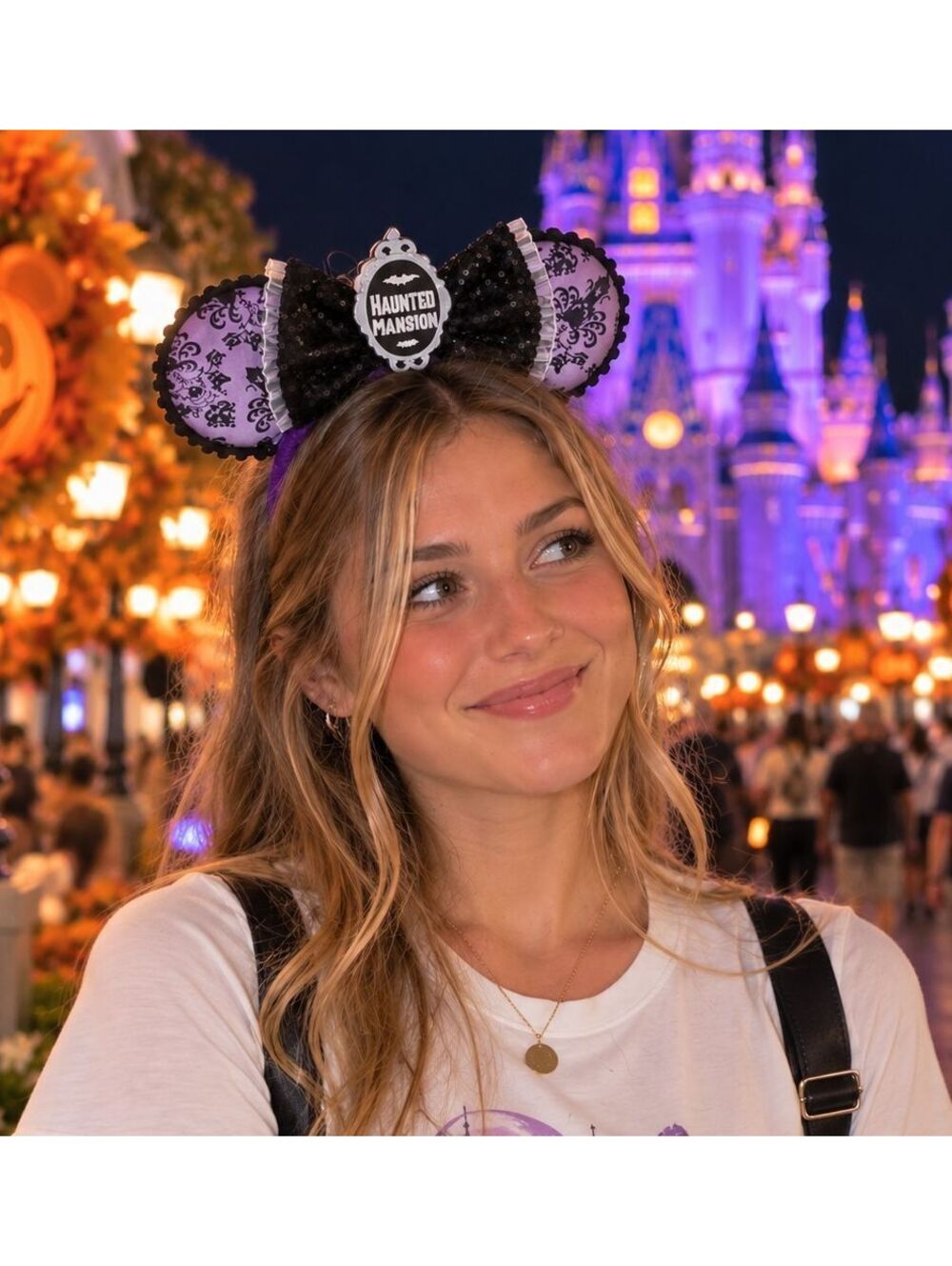 Haunted Mansion Purple Ear Headband Black Sequin Bow Halloween New in Plastic